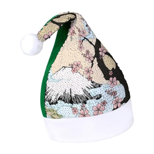 Cmagnifico Pailletten-Weihnachtsmütze für Erwachsene, Fuji-Berg-Kirschbaum in Japan, Hut für verschiedene Feiertagspartys Cmagnifico Pailletten-Weihnachtsmütze für Erwachsene, Fuji-Berg-Kirschbaum in Japan, Hut für verschiedene Feiertagspartys von Cmagnifico
