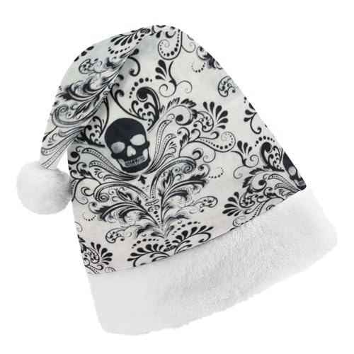 Cmagnifico Weihnachtsmütze, Gothic-Totenkopf-Damast, gruseliger Halloween-Hut für verschiedene Feiertagspartys von Cmagnifico