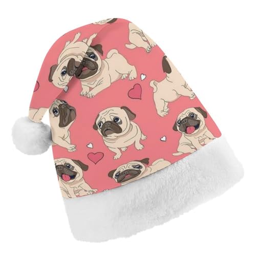 Cmagnifico Weihnachtsmütze, Mops und rosa Hintergrund Hut für verschiedene Feiertagsfeiern von Cmagnifico
