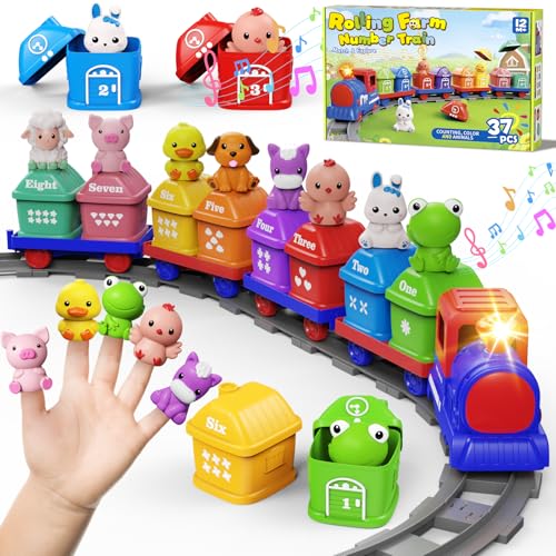 Cmiolacuna Zug Spielzeug Baby Set,Montessori Elektrische Eisenbahn Kinder mit Licht & Musik zum Zählen, Zuordnen und Sortieren,Inkl. 8 Bauernhoftiere,Geschenk für Jungen und Mädchen ab 3 4 5 6 Jahre von Cmiolacuna