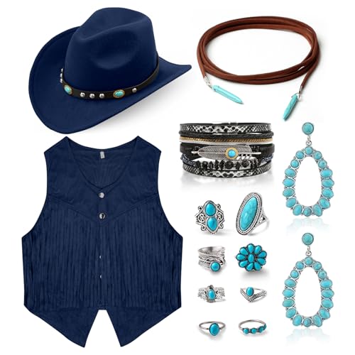 Cowgirl-Kostüm für Damen, Western-Outfits für Damen, Cowgirl mit Cowboyhut, Schmuck-Set für Halloween, Cosplay, Dunkelblau, Größe XL Cowgirl-Kostüm für Damen, Western-Outfits für Damen, Cowgirl mit Cowboyhut, Schmuck-Set für Halloween, Cosplay, Dunkelblau, Größe XL von Cnbnd