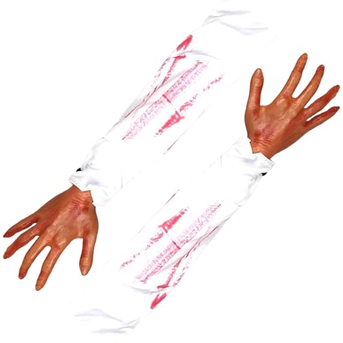 2pcs Halloween Hände, 21 Zoll abgetrennten falschen Arm mit weißer Stoffhülle, weiche realistische Halloween -Körperteile, gruselige Requisiten für Spukhaus, Kostümpartydekor, Stil 1, falsche Hand von Cndiyald