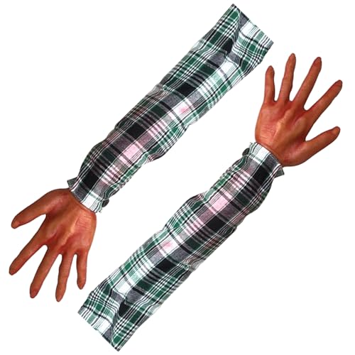 2pcs Halloween Hände, 22 Zoll abgetrennten falschen Arm mit kariertem Stoffhülsen, weiche realistische Halloween -Körperteile, beängstigende Requisiten für Spukhaus, Kostümparty -Dekor, Style 2, fals von Cndiyald