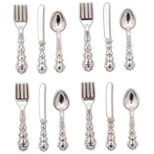 Cndiyald 1/12 Scale Dolls House Miniatur -Bestecks ​​-Gabel -Spoon -Silberwaren -Puppenhaus -Küchenzubehör, Silber 12pcs, Puppenhaus Miniaturen 1 12 Skala von Cndiyald