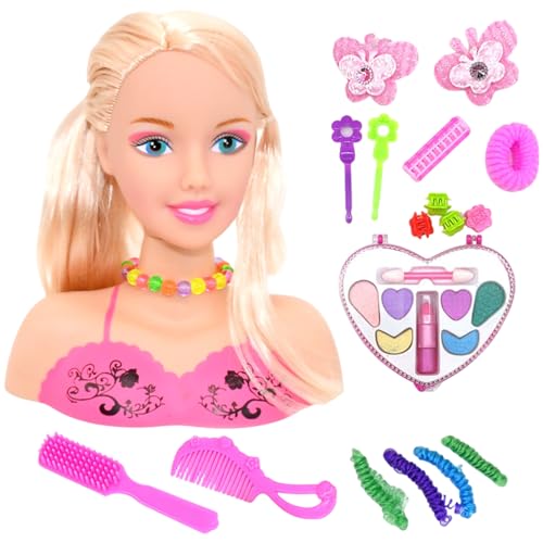 Cndiyald 1 Set Doll Head für Haarstyling Kinder mit Accessoires Safe niedliche realistische Styling Puppenkopf und Haarzubehör Spaß tun, um Spielzeug für Kindergeschenk zu Spielen, für von Cndiyald