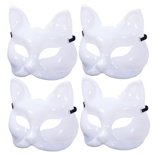 Cndiyald 4 PCs Katzenmaske DIY Blankin lackierbar Halloween Fox Mask Halbes Gesicht unvollendeter weißer Therian mit Gummiband für Cosplay Masquerade Party, Fox Cndiyald 4 PCs Katzenmaske DIY Blankin lackierbar Halloween Fox Mask Halbes Gesicht unvollendeter weißer Therian mit Gummiband für Cosplay Masquerade Party, Fox von Cndiyald