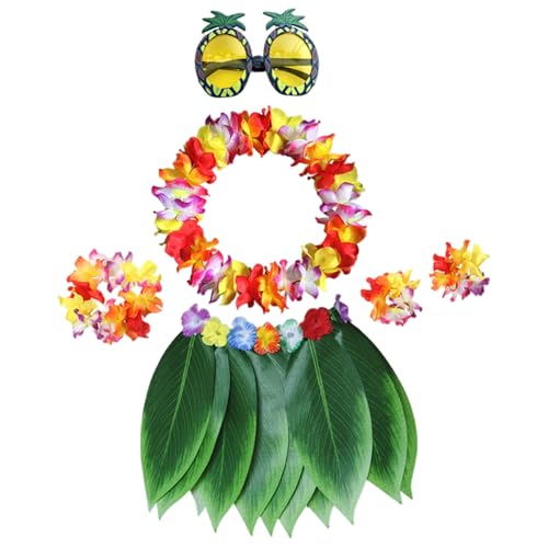 Cndiyald 7pcs/set Hawaiian Outfit für Mädchen, lebendige Colorfu Elastic Hula Rock Set mit Ananasbrillen, Kranz und mehr für Kinder Sommerparty Beach, Blattrock Cndiyald 7pcs/set Hawaiian Outfit für Mädchen, lebendige Colorfu Elastic Hula Rock Set mit Ananasbrillen, Kranz und mehr für Kinder Sommerparty Beach, Blattrock von Cndiyald