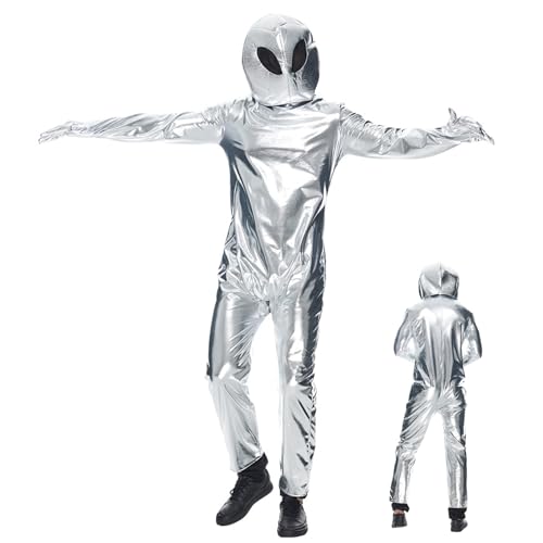 Cndiyald Alien Kostüm, Alien Kostüm mit Hut, Ganzkörper metallisch Unisex Alien -Strampler, Erwachsene Alien Kostüm, Halloween Kostüm L Cndiyald Alien Kostüm, Alien Kostüm mit Hut, Ganzkörper metallisch Unisex Alien -Strampler, Erwachsene Alien Kostüm, Halloween Kostüm L von Cndiyald