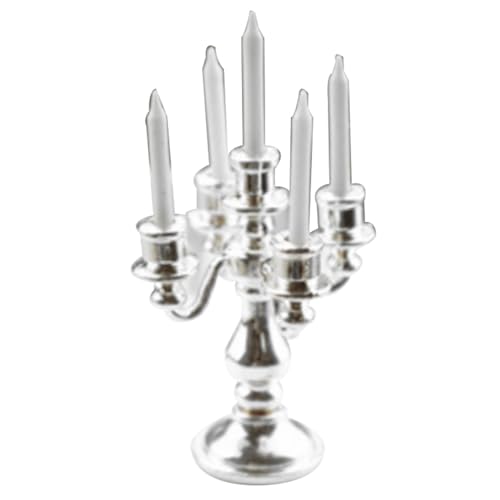 Cndiyald Dollhouse Candlestick Mini Kerzenhalter Miniatur -Spielszene Model Puppenzubehör Silber, Puppenkerzenhalter von Cndiyald