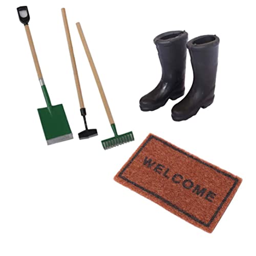 Cndiyald Dollhouse Farm Werkzeuge Miniaturgarten Regenstiefel Teppichzubehör Arbeiten Mini -Modellsimulation, Miniaturgartenwerkzeuge von Cndiyald