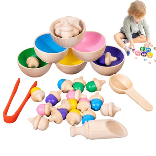 Cndiyald Farbsortierspielzeug für Kleinkinder Holz Eicheln Farbpinke Pokal Mathematikspiele Bildungssortierspielzeug für Mädchen sortieren Stapelspielzeug von Cndiyald
