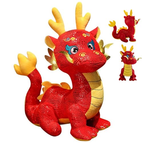 Cndiyald Gefüllte Drachen 3D 2024 Chinesisches Neujahr Drache 9,5in Height Red Decorative Dragon Stofftier für Geburtstagsgeschenke Weihnachtsfeier Stofftiere Teddybären von Cndiyald