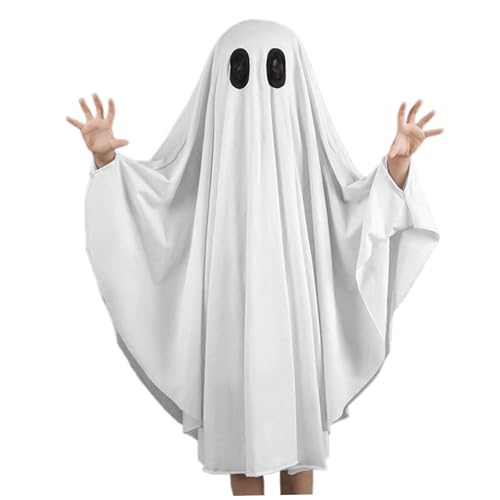 Cndiyald Ghost Poncho Halloween Scary Ghost Cape für Kinder 39, 4 '' Langhautfreundlich ＆ Einfach zu tragenes Umhang Halloween Kostüm für Kinder im Alter von 5 bis 7 Cosplay-Dress-up-Party M, Kostüm von Cndiyald