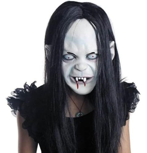 Cndiyald Halloween Horror Grimace Ghost Maske Scary Zombie Emulsion Haut mit Haaren (schwarzes Haar), 25 * 21 cm, Halloween Zombie Maske von Cndiyald
