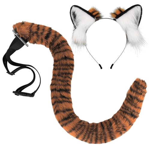 Cndiyald Halloween Tierkostüm Set, Tigerohren Stirnband und Tiger Schwanzset, Tier Cosplay Dress Up Style 1, Halloween -Kostüm Cndiyald Halloween Tierkostüm Set, Tigerohren Stirnband und Tiger Schwanzset, Tier Cosplay Dress Up Style 1, Halloween -Kostüm von Cndiyald