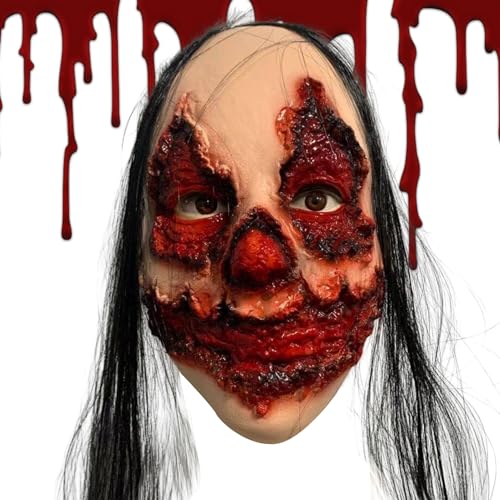 Cndiyald Halloween gruselige Maske Safe Latex Vollkopf Grimace Ghost Face Mask Emulsion Haut mit Haar gruseligen Horror Zombie Maske für Party Cosplay Frauenmasken von Cndiyald