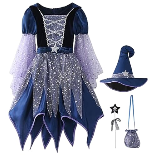 Cndiyald Hexenkostüm für Mädchen, böses Hexenkleid mit Hut, Kostümkinder, Halloween -Kostüme für Mädchen, 110 cm Cndiyald Hexenkostüm für Mädchen, böses Hexenkleid mit Hut, Kostümkinder, Halloween -Kostüme für Mädchen, 110 cm von Cndiyald