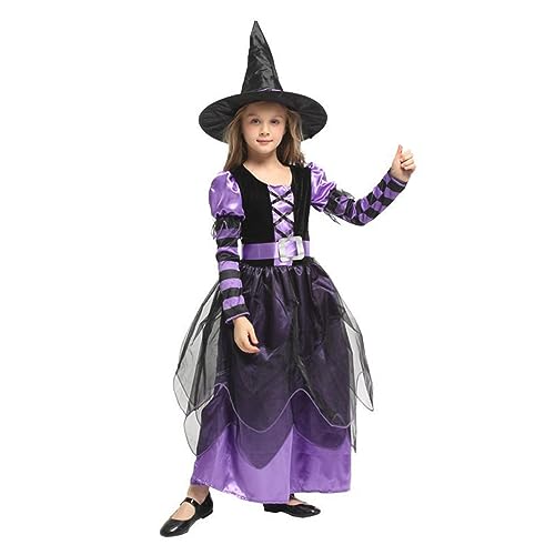 Cndiyald Hexenkostüm für Mädchen Hexenkostüm mit Hut Kinder Hexe Halloween Kostüm Hexenkleider Mädchen, L von Cndiyald