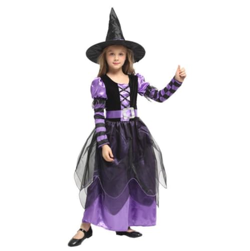 Cndiyald Hexenkostüm für Mädchen Hexenkostüm mit Hut Kinder Hexe Halloween Kostüm Hexenkleider Mädchen, XXL von Cndiyald