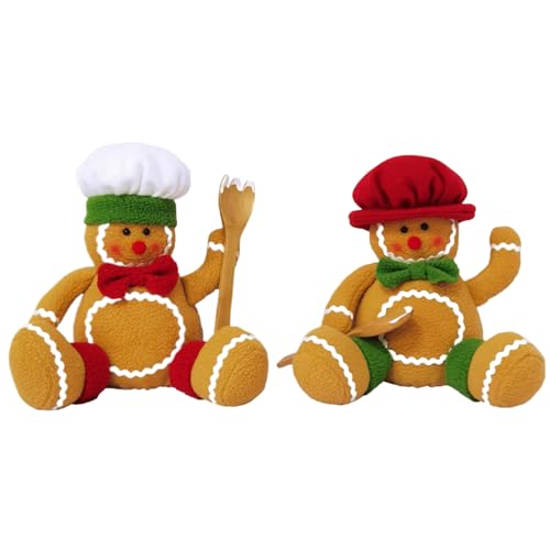 Cndiyald Lebkuchen -Plüsch 2 PCs sitzen Weihnachtsleberpuppe Halten Löffel mit Hut auf männliche und weibliche Weihnachtsdekoration für Zuhause, Party, Einkaufszentrum, Plüsch von Cndiyald