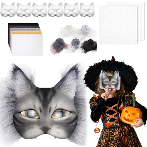 Cndiyald Masken -Making -Kit, 18pcs Therian Mask Kit, Anime -Halbgesichtsmasken für Maskerade, Style 1 -Katze mit Masken, Haaren und Mesh, DIY Blank Therian Cndiyald Masken -Making -Kit, 18pcs Therian Mask Kit, Anime -Halbgesichtsmasken für Maskerade, Style 1 -Katze mit Masken, Haaren und Mesh, DIY Blank Therian von Cndiyald