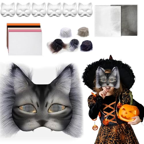 Cndiyald Masken -Making -Kit, 18pcs Therian Mask Kit, Anime -Halbgesichtsmasken für Maskerade, Style 2 -Katze mit Masken, Haaren und Mesh, DIY Blank Therian Cndiyald Masken -Making -Kit, 18pcs Therian Mask Kit, Anime -Halbgesichtsmasken für Maskerade, Style 2 -Katze mit Masken, Haaren und Mesh, DIY Blank Therian von Cndiyald