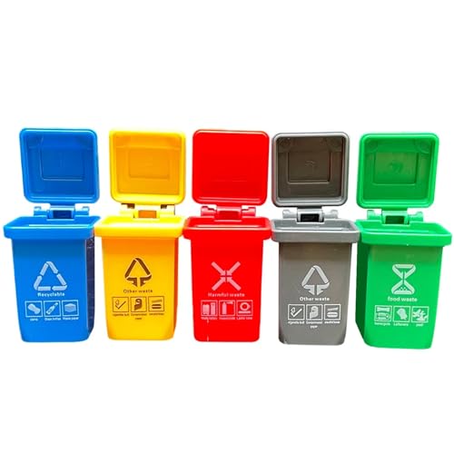 Cndiyald Mini -Mülleimer, 5pcs/Set Mini Mülldose, Verschiedene Farbspielzeugmülldosen, Miniatursortierungsbehältermodell von Cndiyald