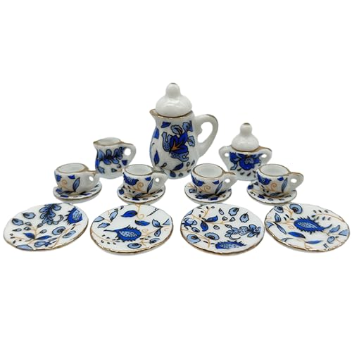 Cndiyald Mini -Tee -Set, 15 Prozent Miniatur -Tee Sets, Blumentee -Tassen -Set, Simulationsmöbel -Set, Dollhouse Miniature -Tee -Set von Cndiyald