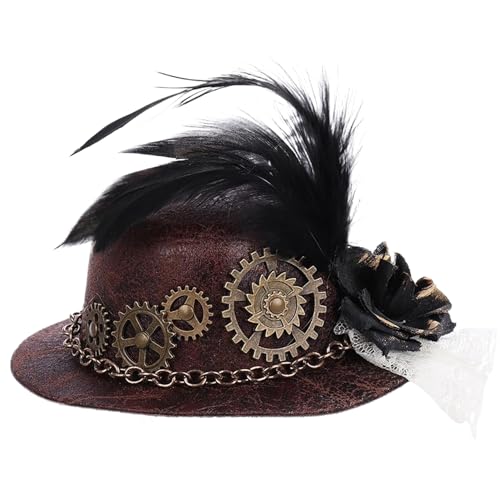 Cndiyald Mini Top Hut Halloween Steampunk Hut mit Zahnrad, Kettenschwarz Rose und Federn, Mini Steampunk mit Haarclip für Frauen Kopfbeobachter Cosplay Halloween Masquerade von Cndiyald
