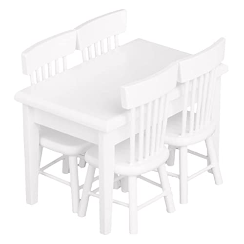 Cndiyald Miniatur Dining White Tisch Stuhl Dollhouse Stilvolle Mini Tragbare Holzmöbel Set für Mädchen 5pcs Puppenhausdekorationen von Cndiyald