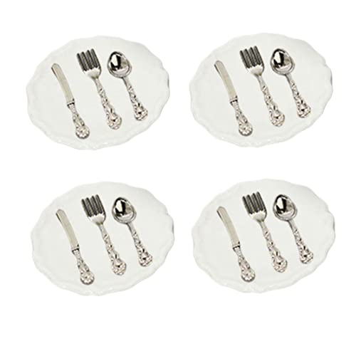 Cndiyald Miniatur -Tabellengeschirr Mini -Teller Gabeln Löffel Biegerset Dollhouse Kitchen Accessoires 4sets, Mini -Platten Gabeln von Cndiyald