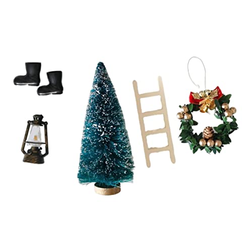 Cndiyald Miniaturpuppenhaus Dekorationen Set Mini Oil Lampenkranzstiefel Weihnachtsbaum Leiter Puppenhaus Accessoires, Puppenhaus Mini -Stiefel von Cndiyald