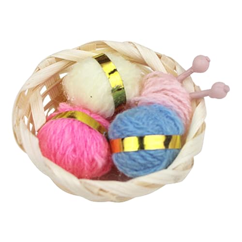 Cndiyald Puppenhausnadelkorb 1:12 Miniatur -Strickkorb mit Wollgarn -Ballpuppenhauszubehör für Weihnacht Doll House Dekor 1, 18x 0, 79 Zoll, Nadel von Cndiyald