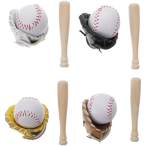 Cndiyald Puppenhauszubehör, 4 Set Baseball Dollhouse Miniaturen umfassen Ball, Bat & Handschuhe, DIY -Baseballspielzeug, Miniaturspiel -Zubehör von Cndiyald