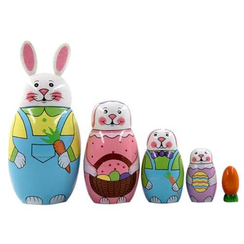 Cndiyald Russische Matryoshka -Puppen 5pcs/Set niedliche hölzerne Kaninchen -Hasen Nistpuppen Set Ostern Kaninchen Karotte von Cndiyald
