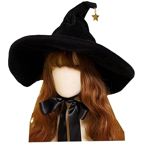 Cndiyald Schwarzer Zauberer Hut für Frauen Mädchen Lolita Halloween Hexenhut mit großem Rand Cosplay Witch Party Kostüm Zauberer Performance Requisiten, Hexen Cndiyald Schwarzer Zauberer Hut für Frauen Mädchen Lolita Halloween Hexenhut mit großem Rand Cosplay Witch Party Kostüm Zauberer Performance Requisiten, Hexen von Cndiyald