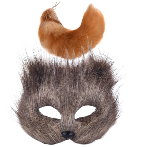 Fox -Maske mit Fuchsschwanz realistische pelzige Kostüm dekorative Therianische personalisierte therianische Maske und Schwanz für Cosplay -Party Halloween Kostüme von Cndiyald