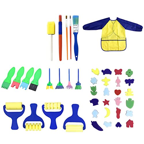 Kindermalen Schwämme Set Early Learning Zeichenwerkzeuge mit wasserdichtem Smock Apron 42pcs, Lackschwämme für Kind von Cndiyald