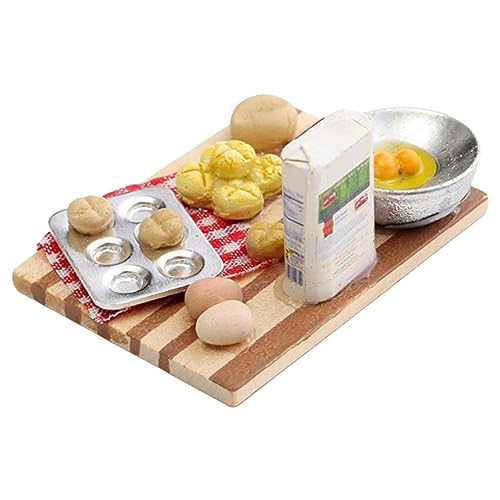 Miniatur Bäckerei Dekoration Eier Milch Brotmodell Dollhouse Mini Food Cooking Board Spielzeugsimulation für Kinder, Brotmodell von Cndiyald