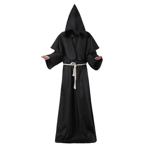 Mönch Kostüm Männer Frauen Erwachsener Mönch Robe mit Kapuze -Priester -Robe Renaissance Halloween Kostüme mittelalterlich Kostüm Zettel für Halloween Carnival M, Männer von Cndiyald