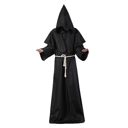Mönch Kostüm Männer Frauen Erwachsener Mönch Robe mit Kapuze -Priester -Robe Renaissance Halloween Kostüme mittelalterlich Kostüm für Halloween Carnival XL, Männer von Cndiyald