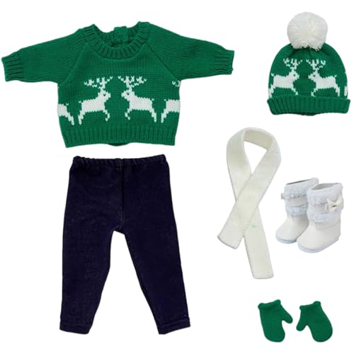 Weihnachten 18 -Zoll -Puppenkleidung und Accessoires beinhaltet Pullover Hosenhuthandschuhe Schuhe und Schals für 18 Zoll Puppenmädchen -Outfit für Mädchen grüne Pullover, Zol von Cndiyald