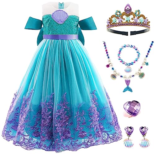 Cnexmin Ariel KostüM MäDchen Meerjungfrau Kleid Kinder Meerjungfrauen KostüM MäDchen Und ZubehöR Party KostüM Halloween Weihnachten Party Karneval Cosplay Kinder Party Kleid von Cnexmin