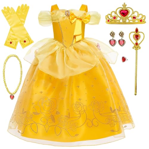 Cnexmin Mädchen Die Schöne und das Biest Kleid Kind Verkleidung Kleid Prinzessin Belle Kind mit Prinzessin Krone Halskette Set Geburtstag Party Halloween Karneval Weihnachten Party Cosplay Kleid Cnexmin Mädchen Die Schöne und das Biest Kleid Kind Verkleidung Kleid Prinzessin Belle Kind mit Prinzessin Krone Halskette Set Geburtstag Party Halloween Karneval Weihnachten Party Cosplay Kleid von Cnexmin