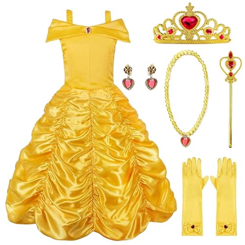 Cnexmin Mädchen Die Schöne und das Biest Kleid Kind Verkleidung Kleid Prinzessin Belle Kind mit Prinzessin Krone Halskette Set Geburtstag Party Halloween Karneval Weihnachten Party Cosplay Kleid Cnexmin Mädchen Die Schöne und das Biest Kleid Kind Verkleidung Kleid Prinzessin Belle Kind mit Prinzessin Krone Halskette Set Geburtstag Party Halloween Karneval Weihnachten Party Cosplay Kleid von Cnexmin