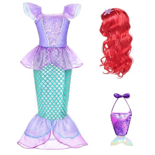 Cnexmin Mädchen Arielle Meerjungfrau Kostüm Kinder Und Zubehör Party Kostüm Halloween Weihnachten Karneval Cosplay Kinder Party Kleid von Cnexmin