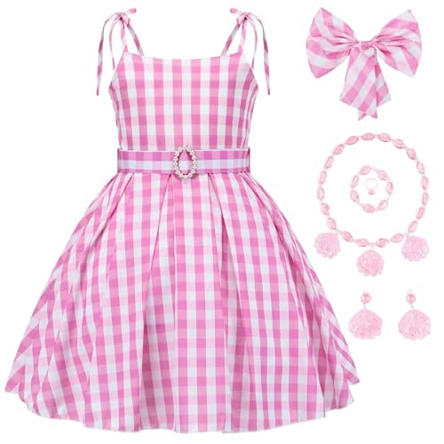 Cnexmin Rosa Prinzessinnenkleid Mädchen Verkleidung Prinzessin Mädchen Cosplay Kostüm mit Zubehör Rosa Kinder Abendkleid Halloween Weihnachten Geburtstag Party Party Karneval Rosa 01-120 von Cnexmin