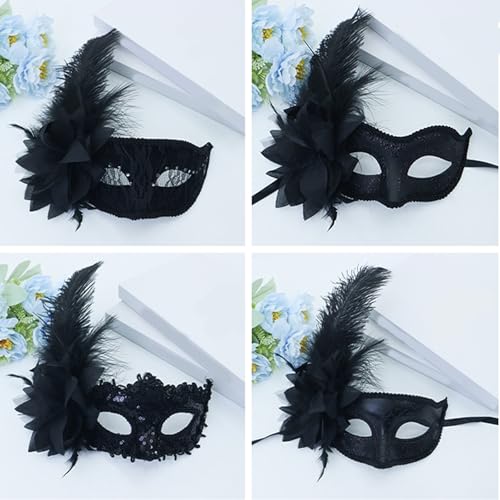 Cnrfeoap Gefederte Pailletten Maskerade Halloween Party Auge Blume Dekoration Halbgesicht für Frauen Cosplay Brillen von Cnrfeoap