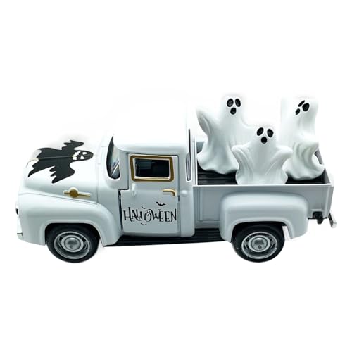 Cnrfeoap Klassischer Miniatur-LKW mit geisterhaften Figuren, Halloween-Dekorationen, Legierung, Fahrzeugmodell, Heimakzent, gestuftes Tablett, Ornament, Halloween, geisterhafte Legierung, LKW-Modell von Cnrfeoap