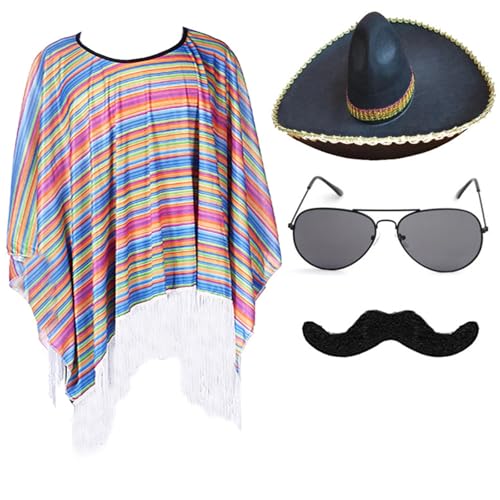 Cnrfeoap Mexikaner-Party-Kostüm-Set für Kinder und Erwachsene, mit Poncho-Hut und Zubehör für Geburtstage, Halloween und Bühnenauftritte Cnrfeoap Mexikaner-Party-Kostüm-Set für Kinder und Erwachsene, mit Poncho-Hut und Zubehör für Geburtstage, Halloween und Bühnenauftritte von Cnrfeoap